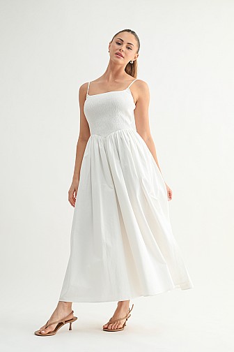 Smocked Bodice Slit Maxi Dress