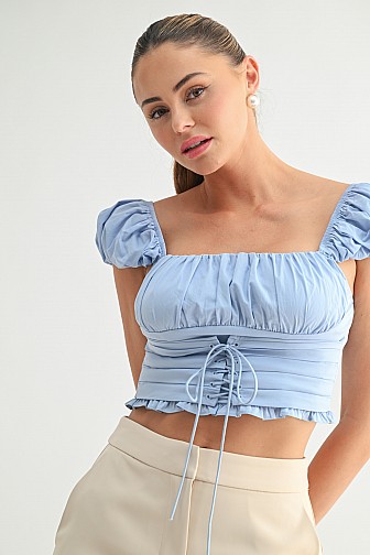 Puff Sleeve Ruched Crop Top